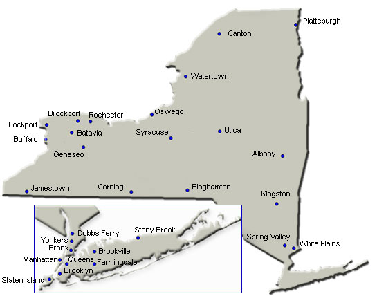 New York State Map with SBDC center locations